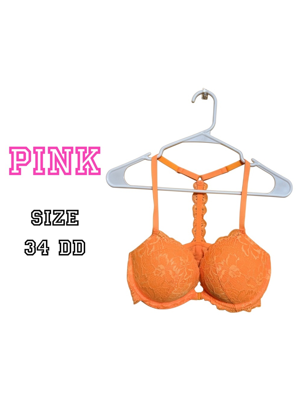 Rare Y2K VS PINK Neon Lace Racerback Push Up Bra 34DD 💖🔥